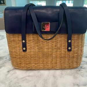 Kate Spade navy blue and wicker purse